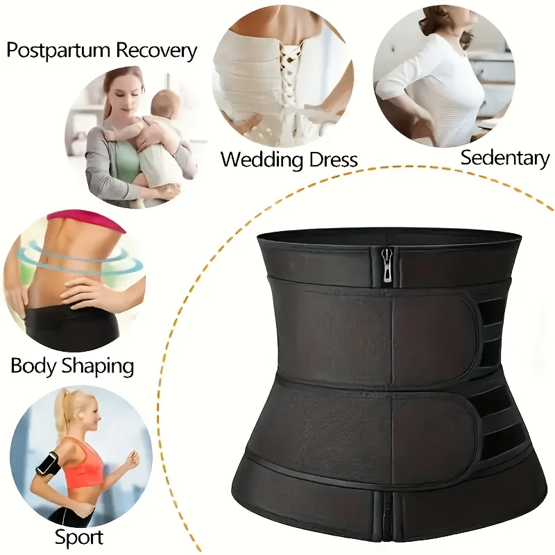 Women's Black Waist Fitness Trainer Abdominal Belt, Sports and Fitness Body Shaping Device with Adjustable Shoulder Straps