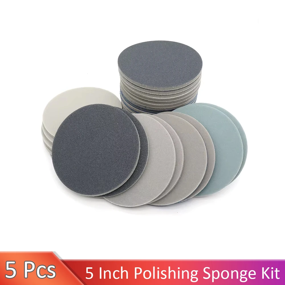5Pcs Sponge Sandpaper Sanding Disc 5 Inch 125mm 300-3000 Grit Sponge Sanding Paper for Polishing Grinding Power Tool Accessories