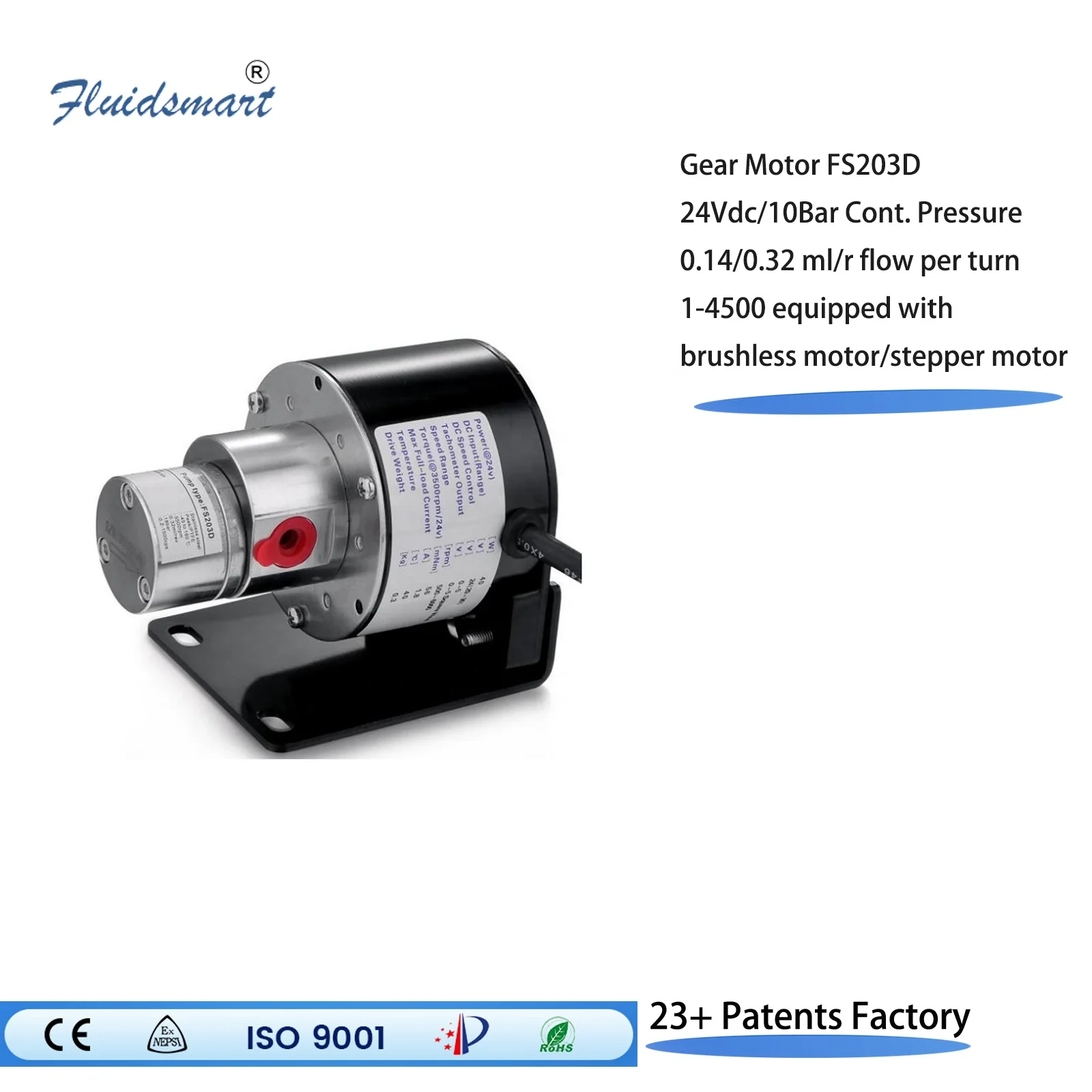Fluidsmart FSG203D مضخة صغيرة خالية من الزيت والعتاد 24 فولت تيار مستمر 10 بار مضخة ضغط الفولاذ المقاوم للصدأ رئيس مضخة مغناطيسية صغيرة الصين