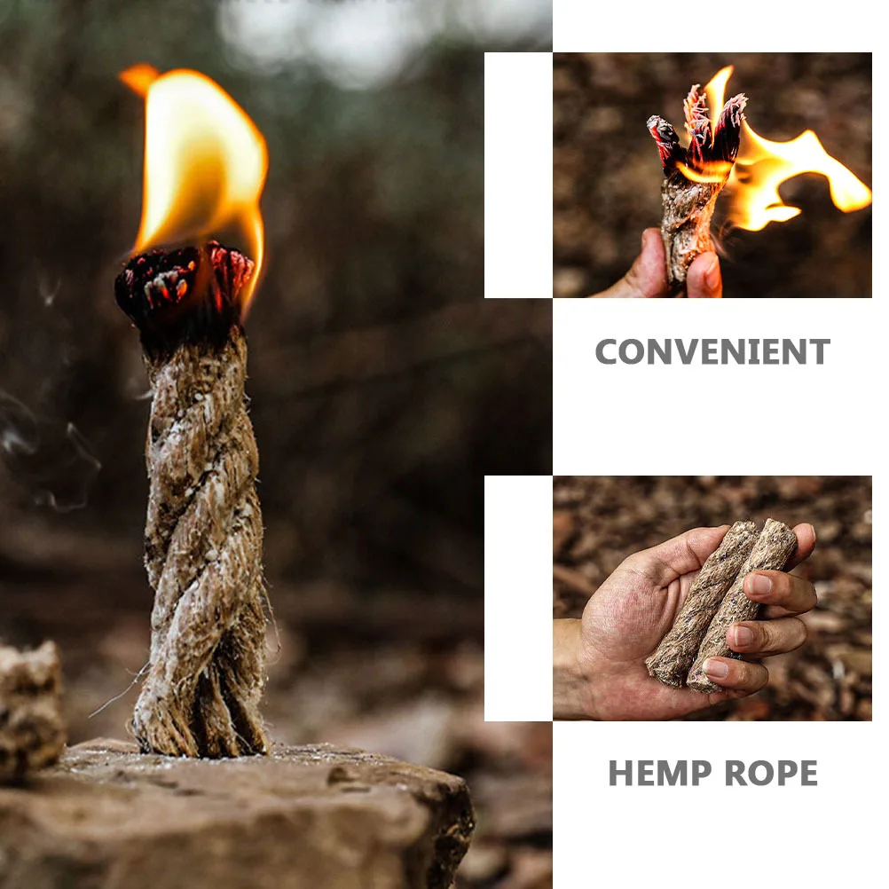 

10pcs Fire Starter Ropes Light Brown Hemp Ignition Cord For Camping Survival Outdoor Bushcraft Wick Flame Tool Hiking Rope Fire