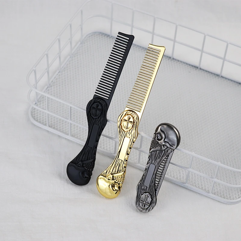 

1pc portable foldable men's pocket comb stainless steel men's beard comb mustard care styling tool Special for real hair wigs
