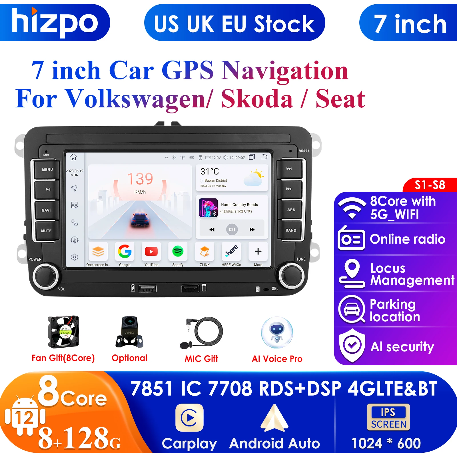 2 Din Car Radio Android 13 for Volkswagen Golf 5 6 Polo Passat B6 B7 CC Skoda Jetta Universal Muiltmedia Carplay Navigation GPS