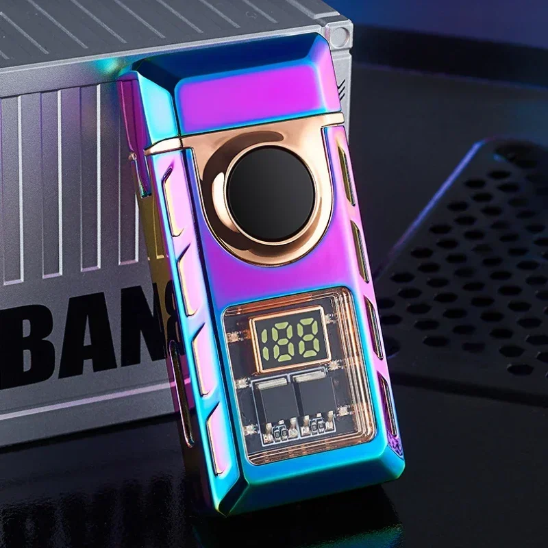 Hot Sales New Electronic Pulse Cigarette Lighter Gas and Electric Digital Display Double Arc Windproof Butane Gas Lighter