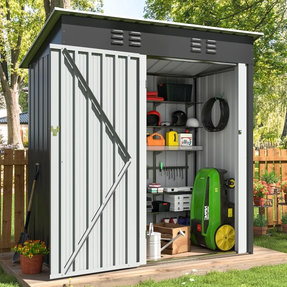 

Large Metal Garden Tool Shed with Upgraded Frame Structure and Lockable Door, Outdoor Storage, 4.5x2.5ft