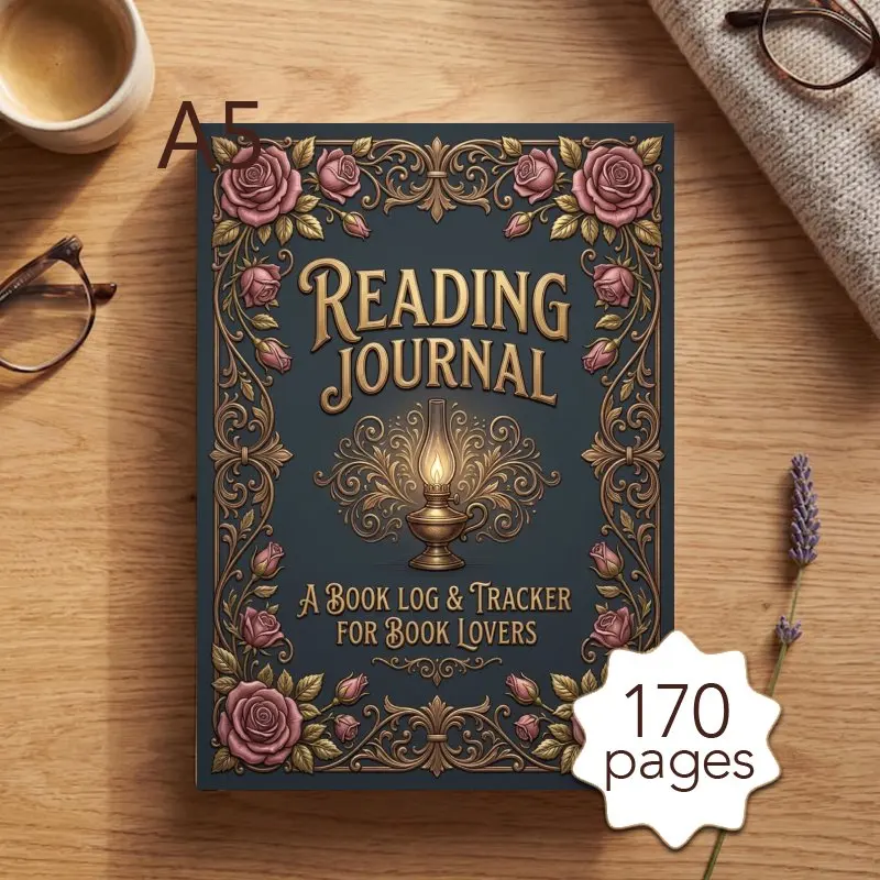 A5 Reading Journal, The Perfect Tracker with Reading Log & Review Pages, 170 Pages Vintage Rose Decorated Reading Notebook