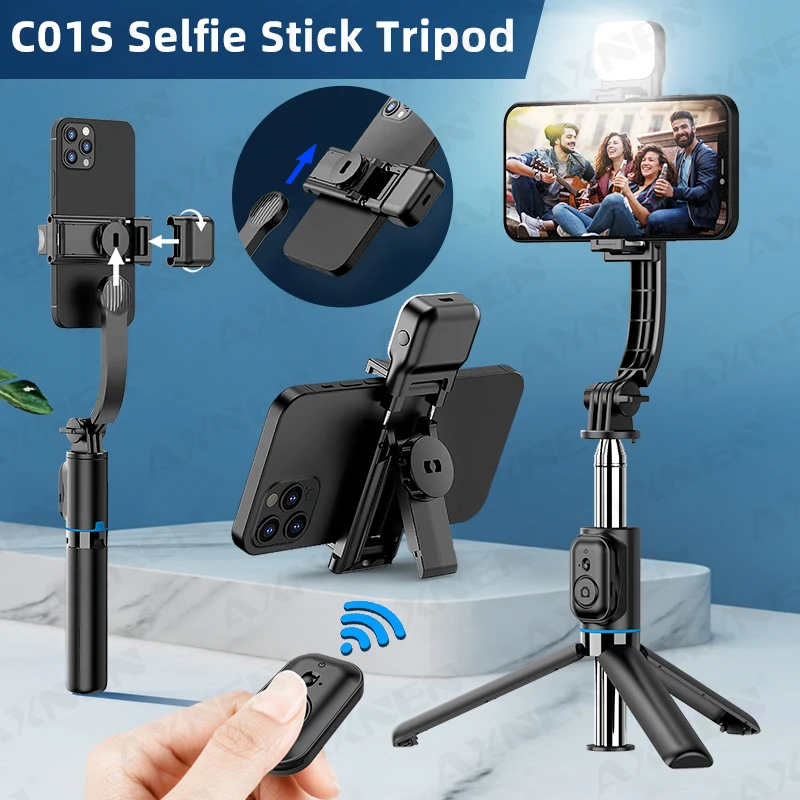 C01s Selfie Stick Tripod with Fill Light, Detachable Phone Bracket Monopod,  Wireless Bluetooth Remote for Huawei iPhone Android