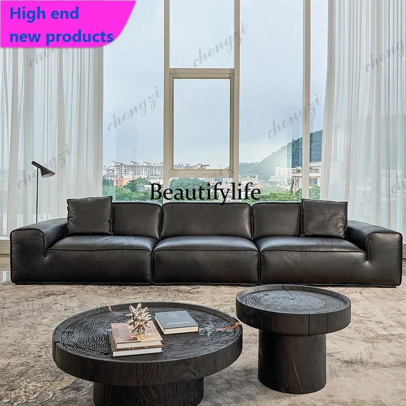 Leather sofa Italian minimalist imported first-layer cowhide art living room full leather sofa combinationA68