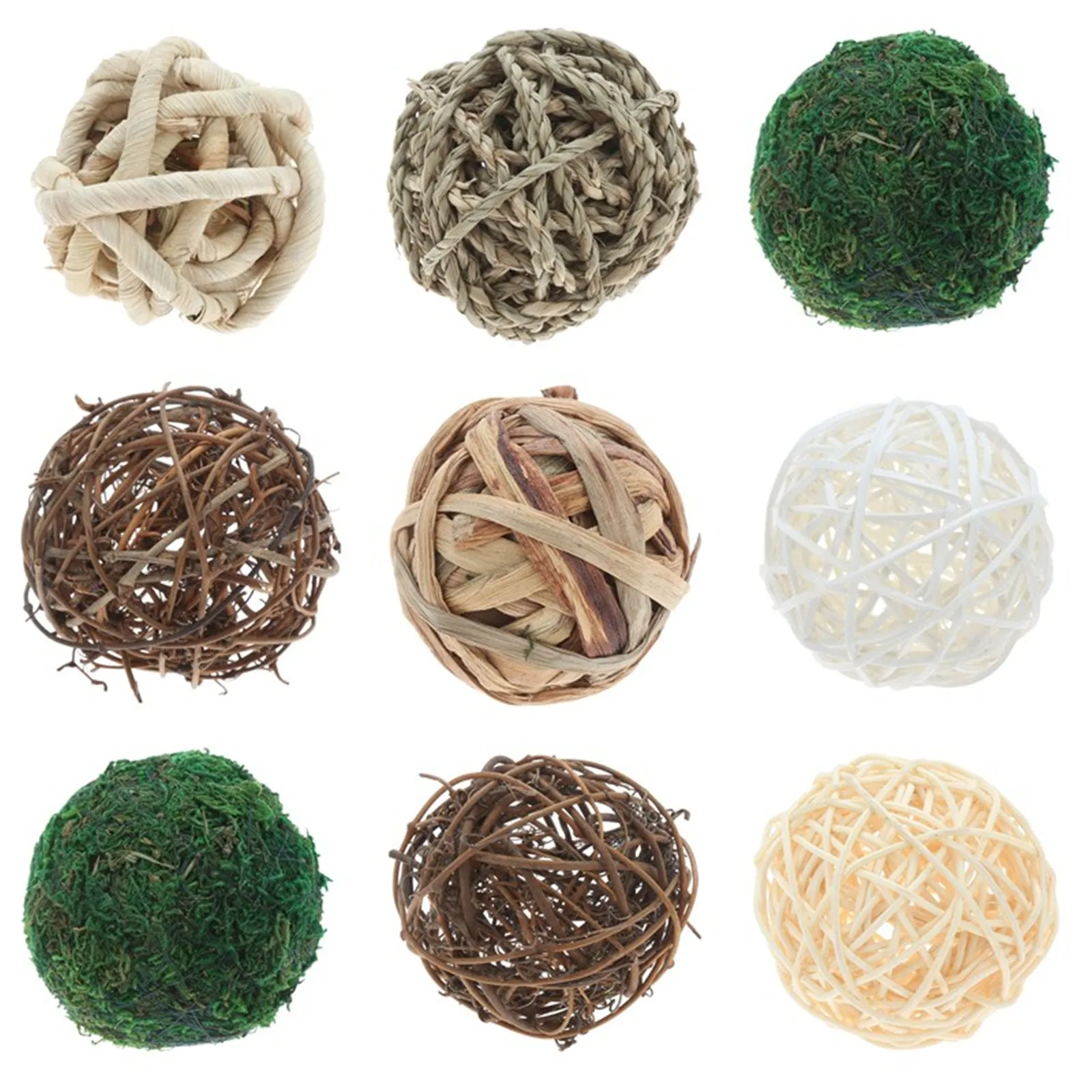 9 Pcs Mixed Moss Balls Rattan Balls Faux Moss Balls Wicker Balls Foam Natural Rattan Outdoor Garden Weddings Woodland Parties