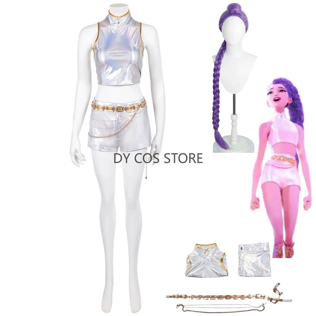 

Аниме Фильмы Охотники Руми Косплей Костюм Сценическая Белая Красочная Юбка Униформа Полный Комплект Парик Взрослых Женщин Сексуальный Бал в Маске Костюм