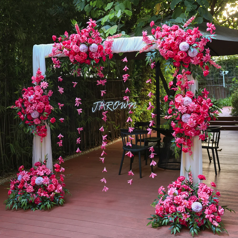 

Hanging flowers Hot Pink Customized Floral Arrangement Artificial Flower Row for Wedding Decoration Party Event Home Decor Props