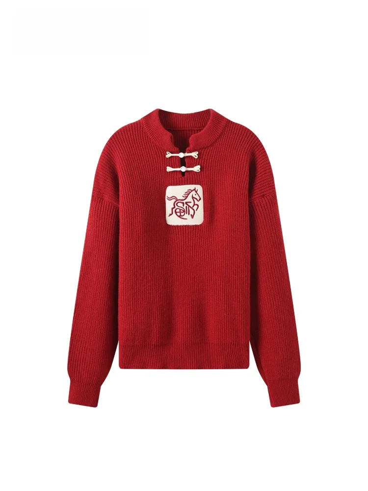 

Red Knitted Long Sve Knitwear for Women Vintage Button Design plus Size Autumn Winter New Sle CaraCLUB Chinese Sle Swe...