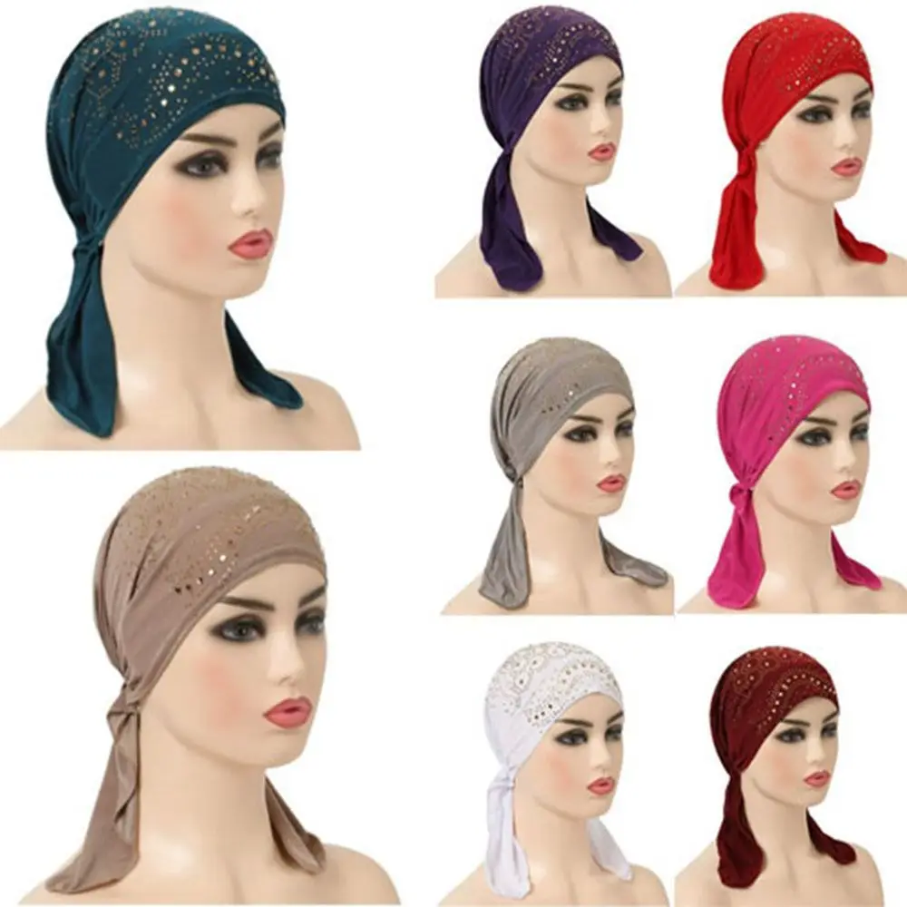 

Fashion Bohemia Crystal Print Turban Casual with Many Stones Chemotherapy Hat Spring Wind Cotton Hat Bandana Women National