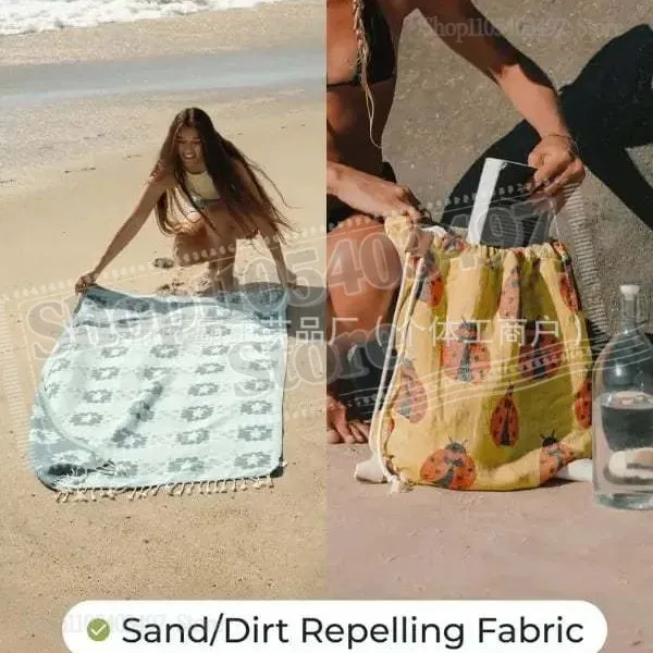 2-in-1 Convertible Towel & Backpack with Inner Zip Pocket & Sand-Proof Fabric, Oversized Wearable Beach Bag for Camping