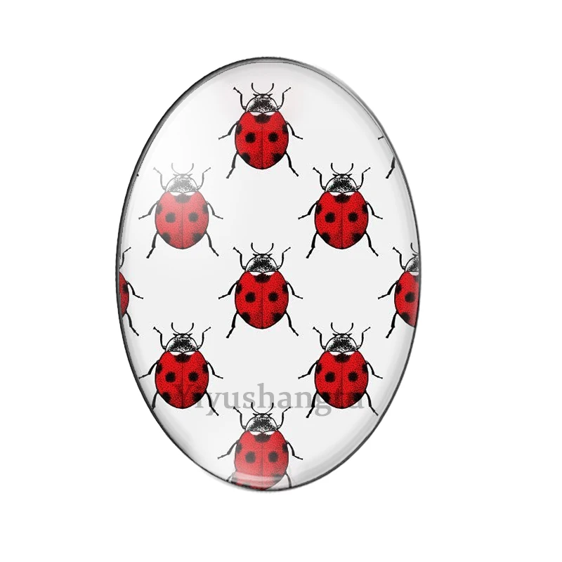 Lovely ladybug group red animals pattern 13x18mm/18x25mm/30x40mm Oval photo glass cabochon flat back Making findings