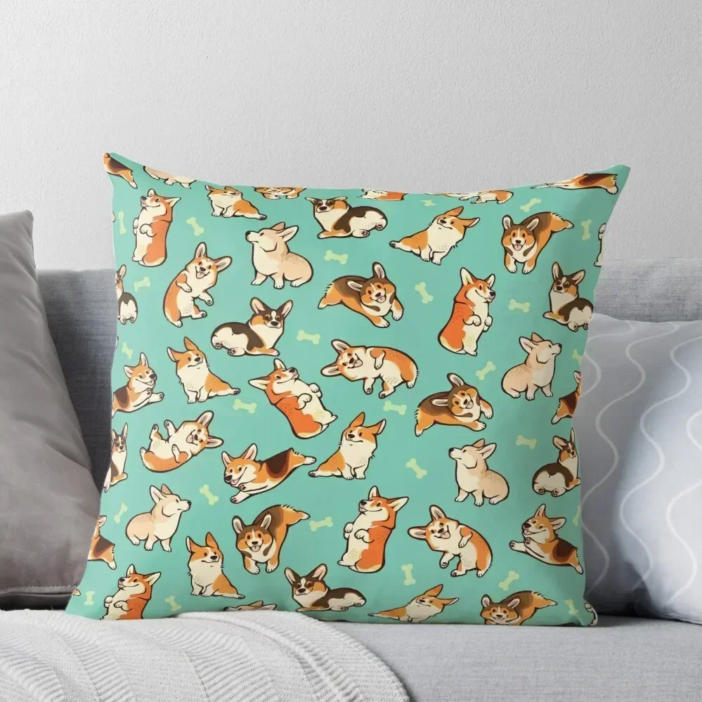 

Jolly corgis in green Throw Pillow Christmas Covers New year Pillowcases Bed Cushions pillow