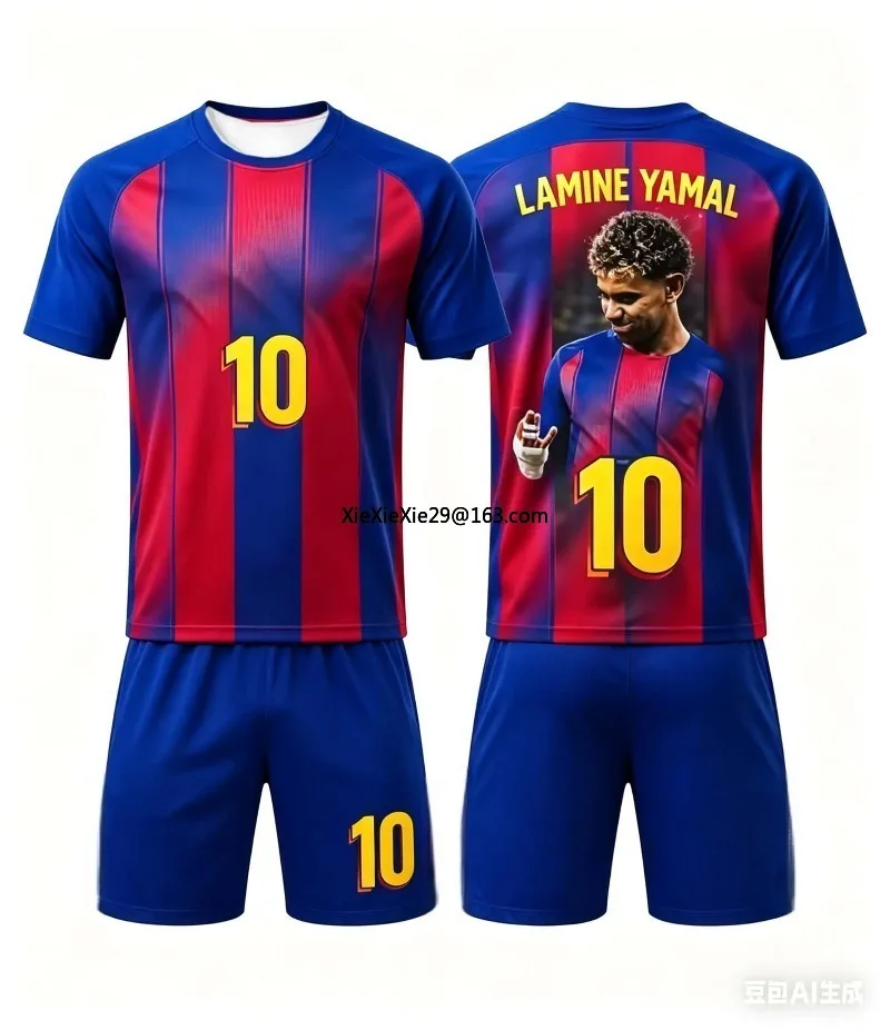 New AI Yamal 3D Men's 2026 Fashion Fan Outdoor Sports Breathable Quick Drying Football Shirt Children's T-shirt Shorts Set Gift