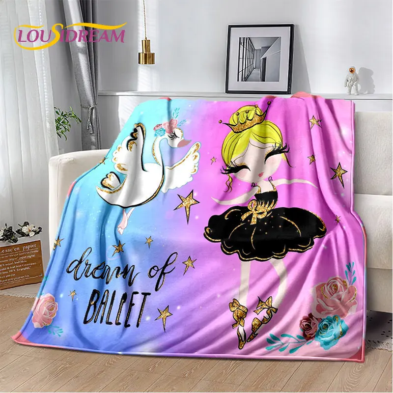 Cute Ballet Girl Ballerina Cartoon Soft Plush Blanket,Flannel Blanket Throw Blanket for Living Room Bedroom Bed Sofa Picnic Kids