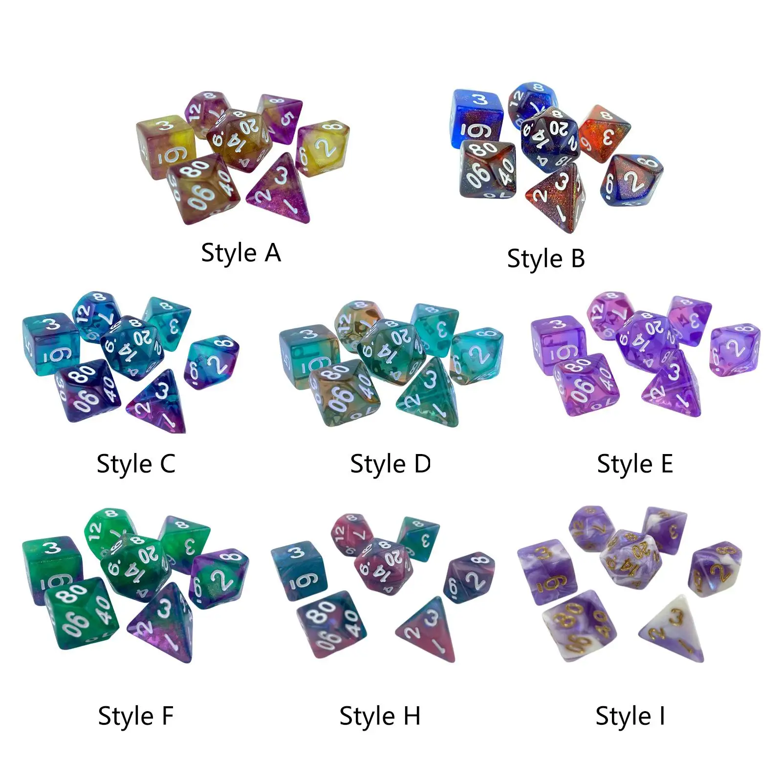 2022 HOT  7x Fantasy Dices Set Double Colors Engraved Polyhedral Dices for Roll Playing Games Table Games Craft KTV Parties