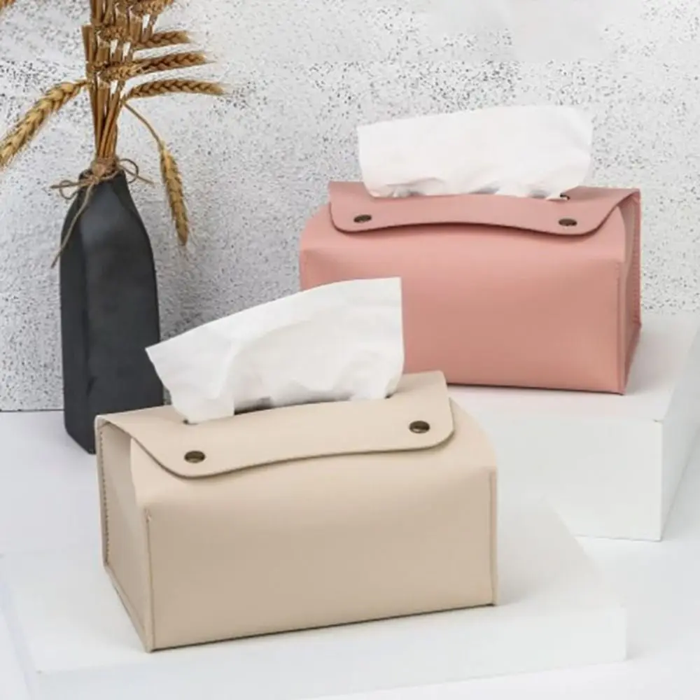 

2pcs PU Leather Tissue Dispenser Box Nordic Style Foldable Tissue Organizer Waterproof Simple Tissue Case Dining Table
