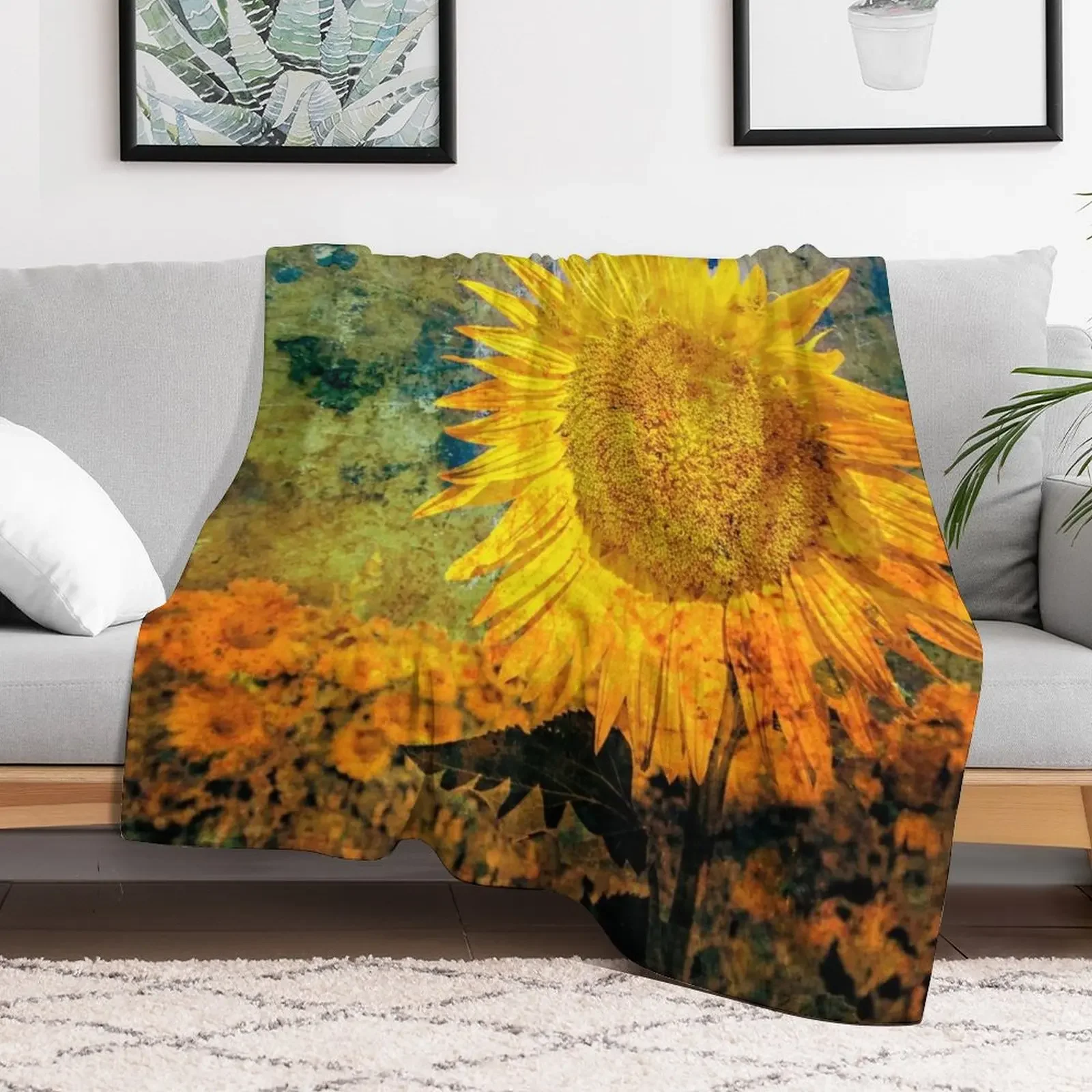 Ah Sun-flower! weary of time | Distressed sunflower Throw Blanket Thermals For Travel Plaid on the sofa Blankets