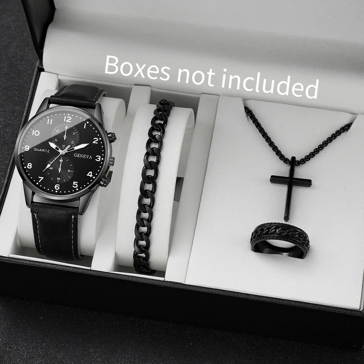 Men's Watch Set with Steel Strip Quartz Watch, Men's Business Men's Watch, Three Eye Large Dial（Without Box）