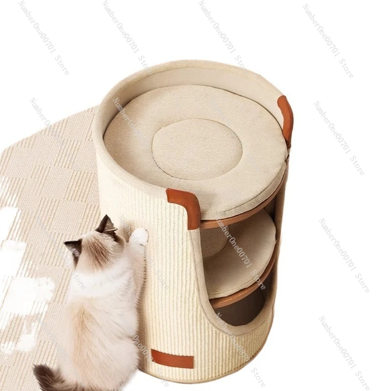 Multi-Level Cat Tree with Condo, Compact Sisal Scratching Post for Small Spaces, Cat Tower