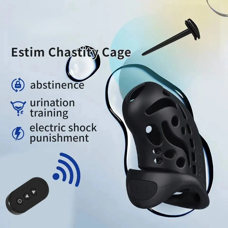 BDSM Male CB Chastity Lock Electric Shock Role-Playing Remote Control Cock Cage Flirting Sex Toys Couple Adult Sex Toys Urethral