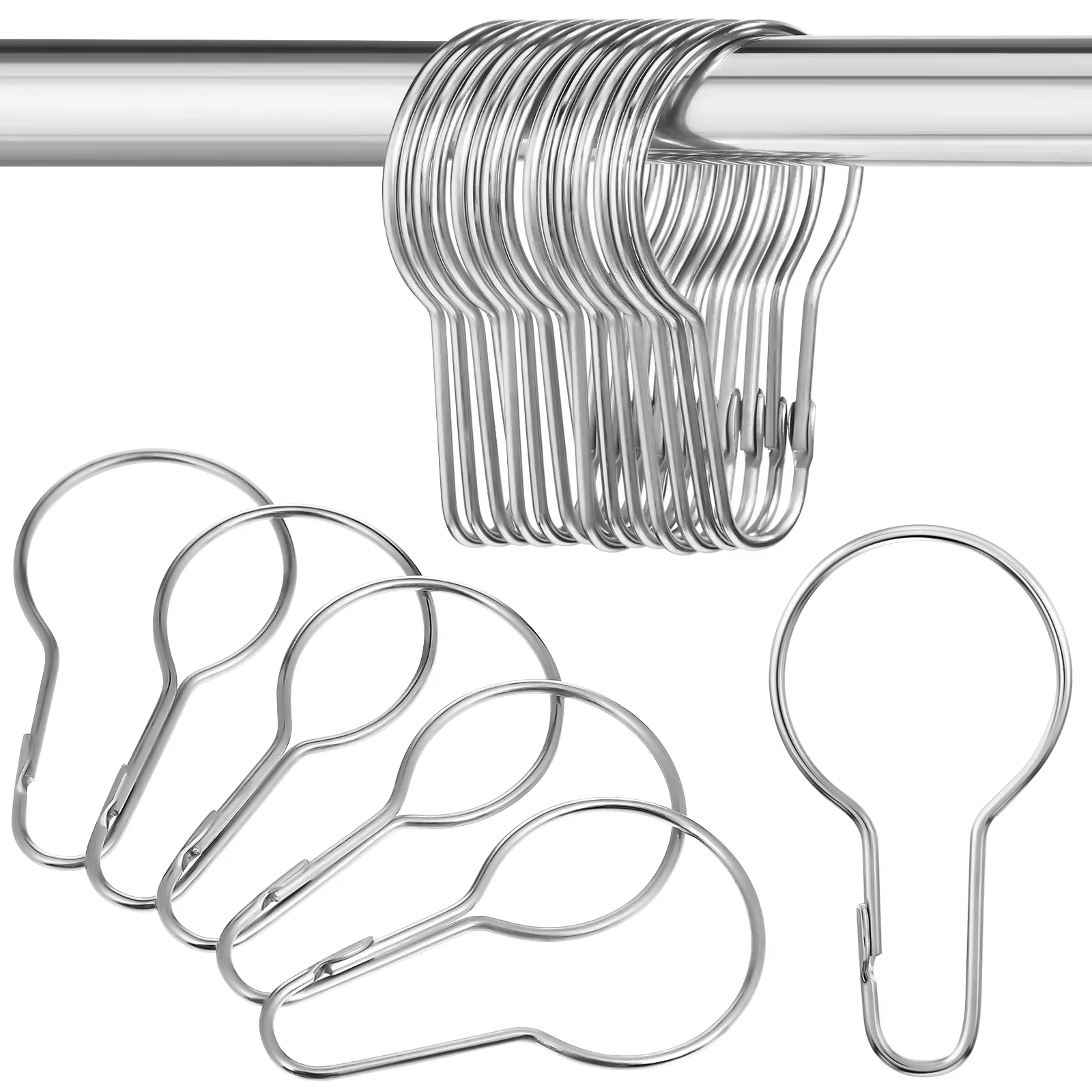 20 Pcs Curtain Ring Stainless Steel Shower Rings Rod Hooks Gourd Shaped Safety Pin