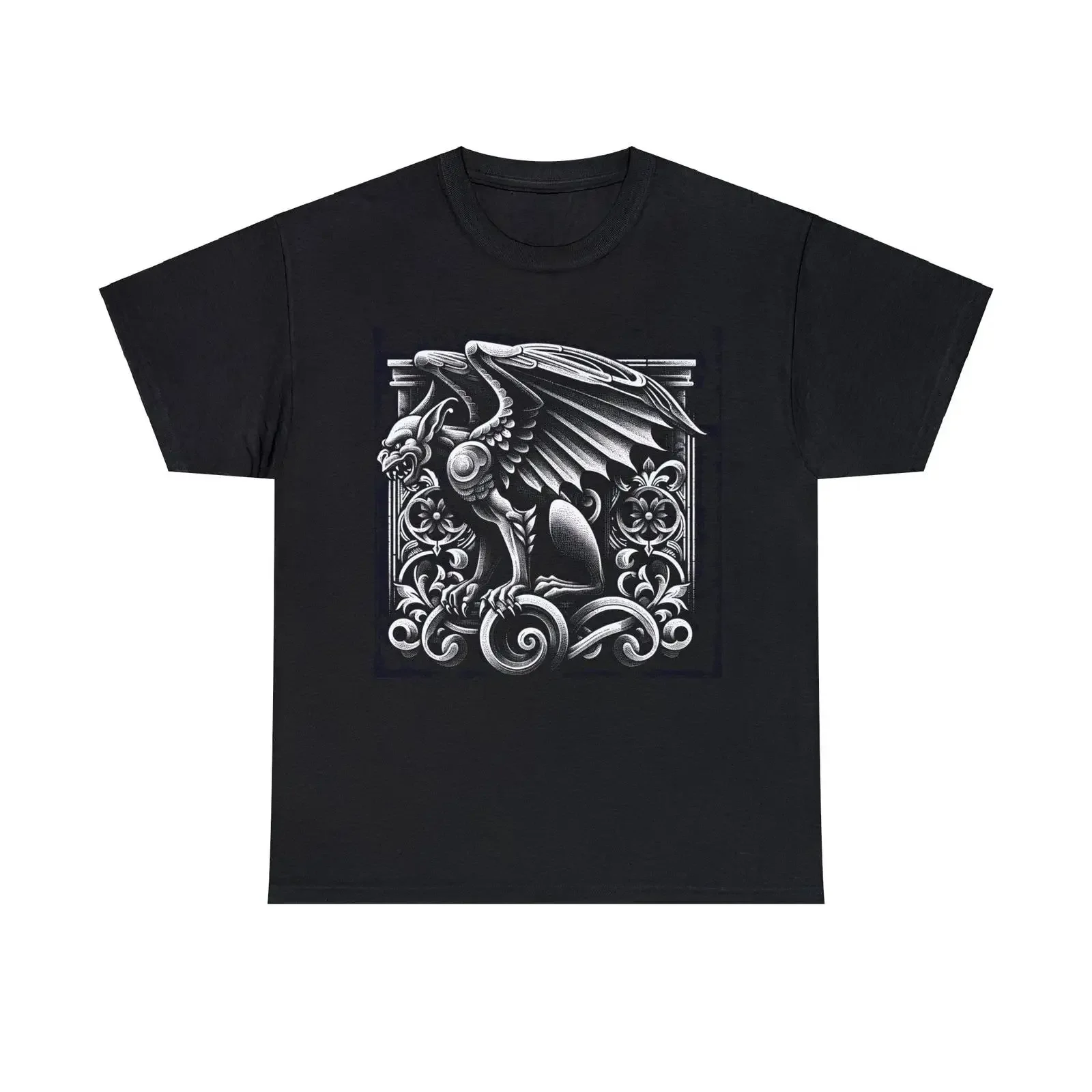 Adult T Shirt Art Deco Menacing Gargoyle Retro Vintage Style Gothic Black vintage Washed Comfortable Breathable Slightly