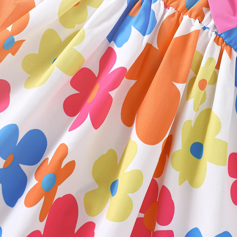 Kids Casual Dress for Girls Clothes Summer New Toddler Cute Floral Print Pink Bowknot Cami Dress Fashion Children Holiday 2-8Y
