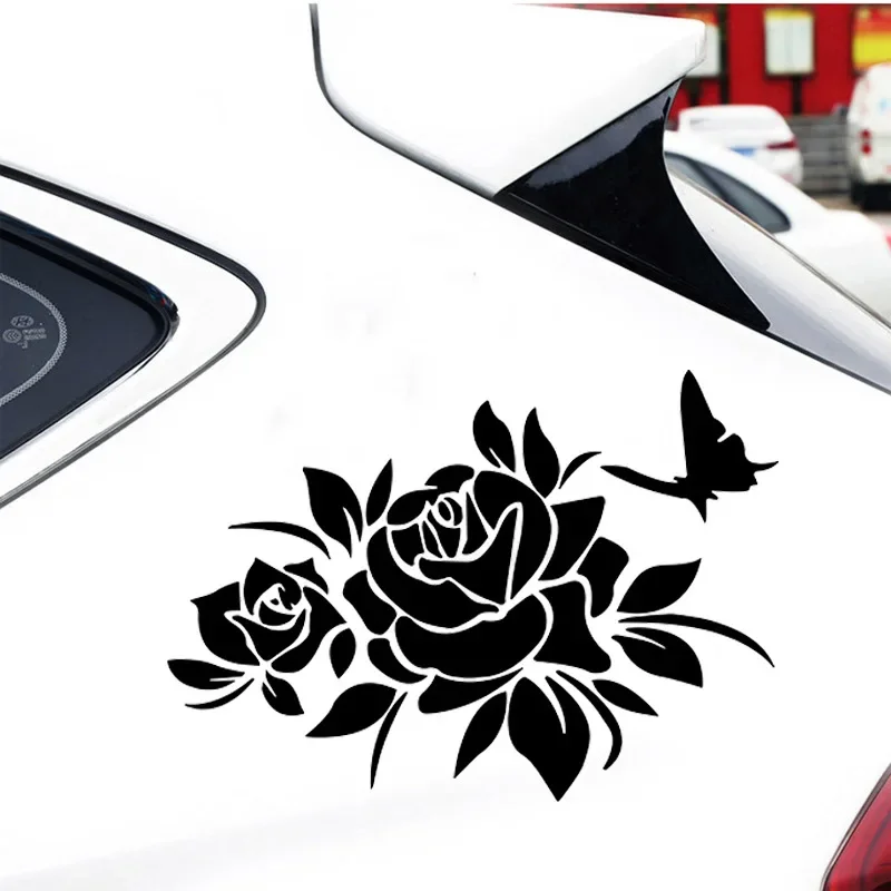 

Наклейка на автомобиль/мотоцикл с бабочками и розами, 24x17 см, виниловая, для кузова, бампера, окна, аксессуар для декора автомобиля