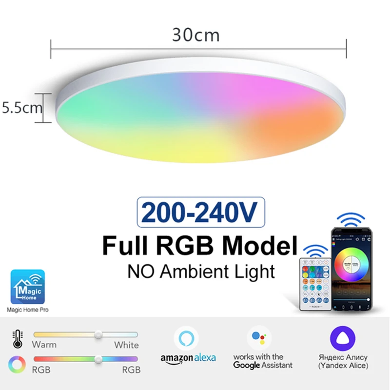 

Умная потолочная лампа RGB, освещение с Wi-Fi и голосовым управлением, 30 Вт, для гостиной, спальни