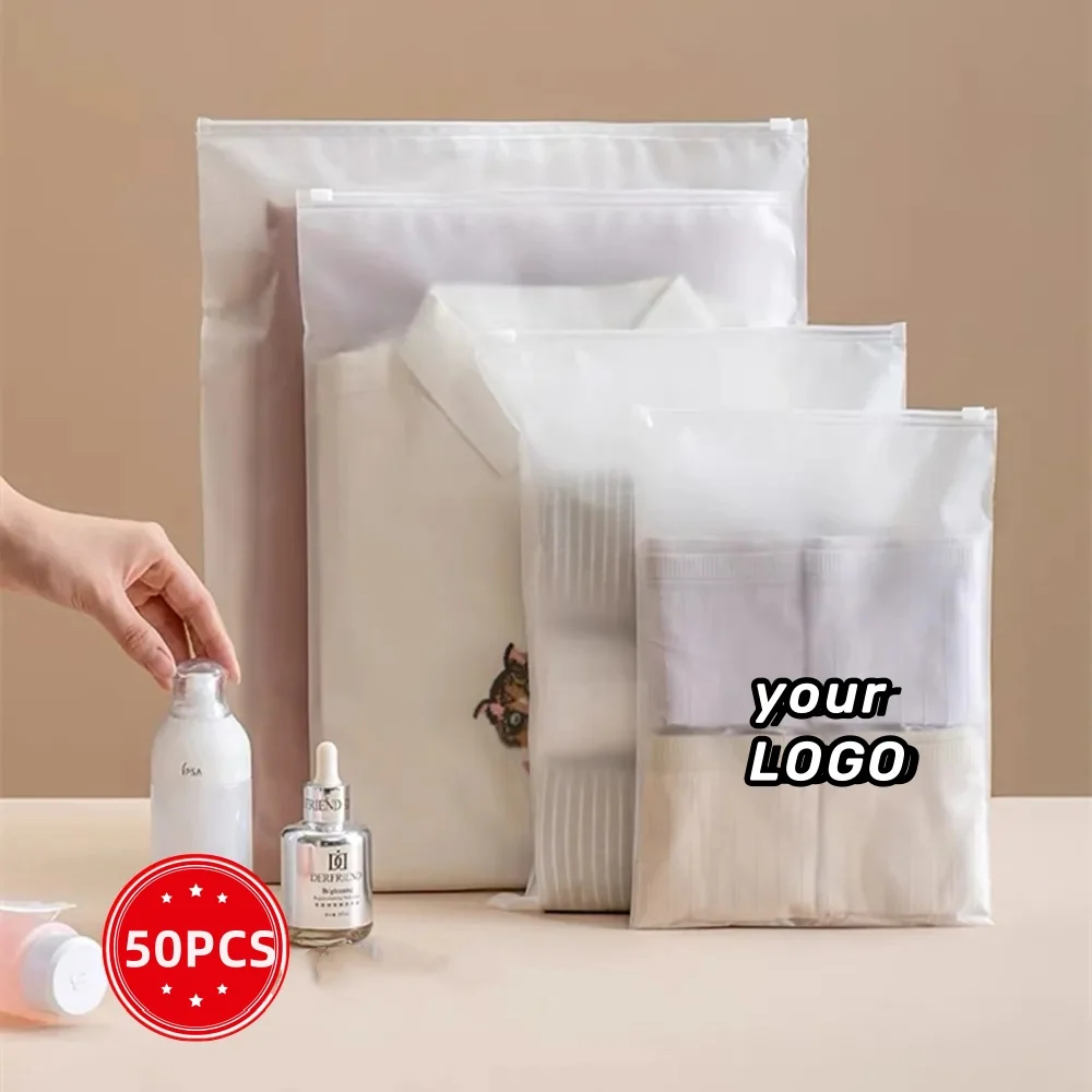 50 Stück benutzer definierte Lagerung gefrostete Reiß verschluss taschen Home Kleidung Hemden Geschäft Klein unternehmen Verpackung Produkt Taschen drucken Sie Ihr eigenes Logo