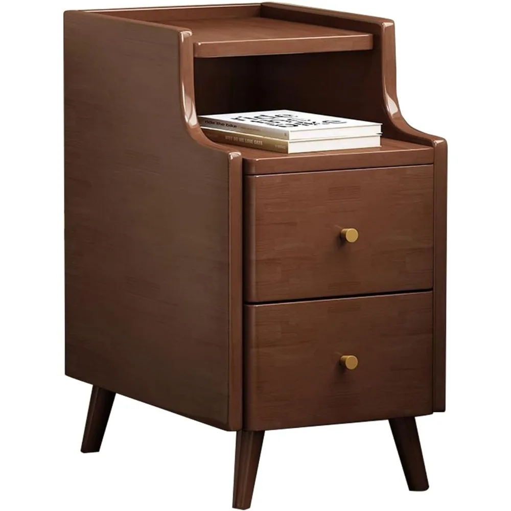 Rustikaler hoher Nachttisch aus Holz mit Schubladen, dunkelbrauner Vintage-Nachttisch, Beistelltisch für den nächtlichen Gebrauch