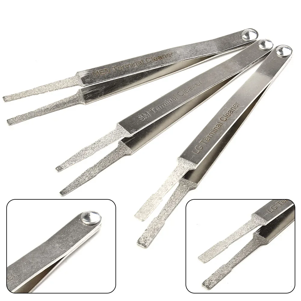 3Pcs Electric Terminal Cleaner Kit Spade Pin Connector Tweezer Cleaning Tool Car Electrical Wiring Crimp Connector Pin Extractor