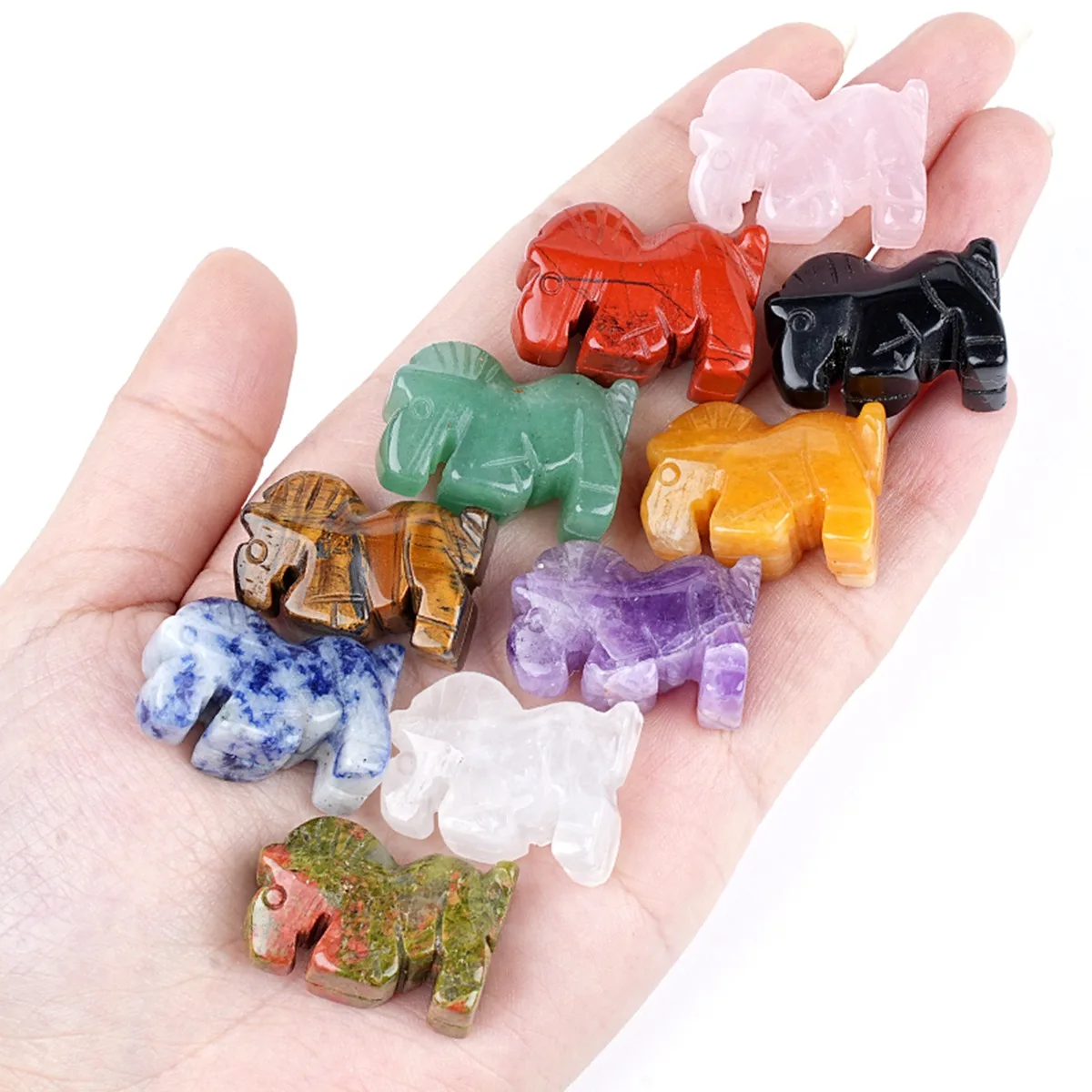 

Mini Rhinoceros Figurine Pendant Handmade Carved Gemstone Crystal Animal Statue Home Desk Decor