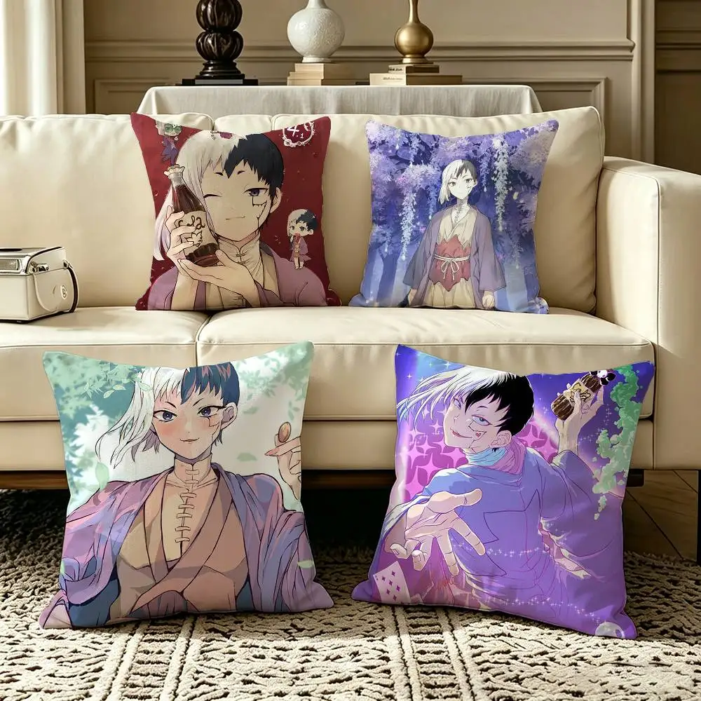 Anime Dr STONE Asagiri Gen  Square Double-Sided printed Pillow Case Bedroom Bedside Pillow Sofa Cushion Cover