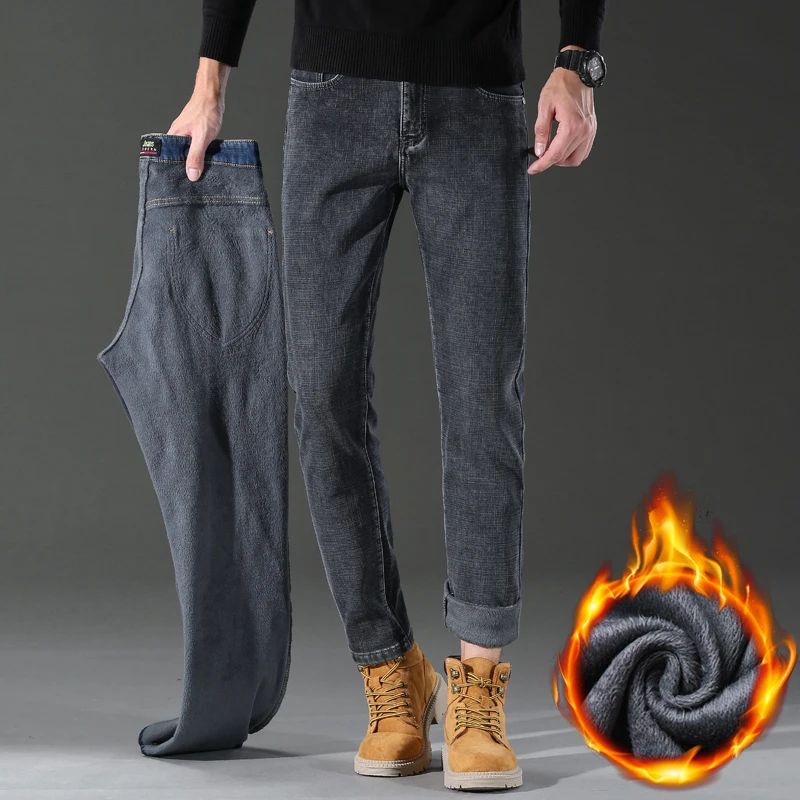 جودة عالية الأعمال الجديدة عادية الرجال أفخم الدفء الجينز الخريف الشتاء الموضة الكلاسيكية الرجعية فضفاض المخملية الدنيم السراويل Y2K الذكور #5