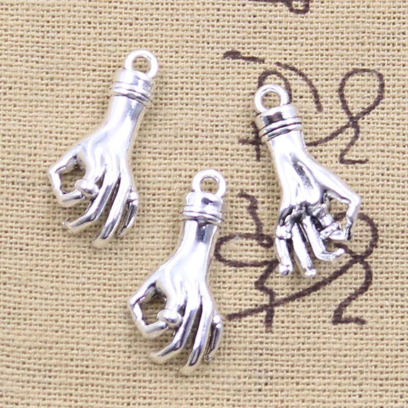 10pcs Charms Hand Gesture OK 25x12x5mm Antique Silver Color Pendants Making DIY Handmade Tibetan Finding Jewelry