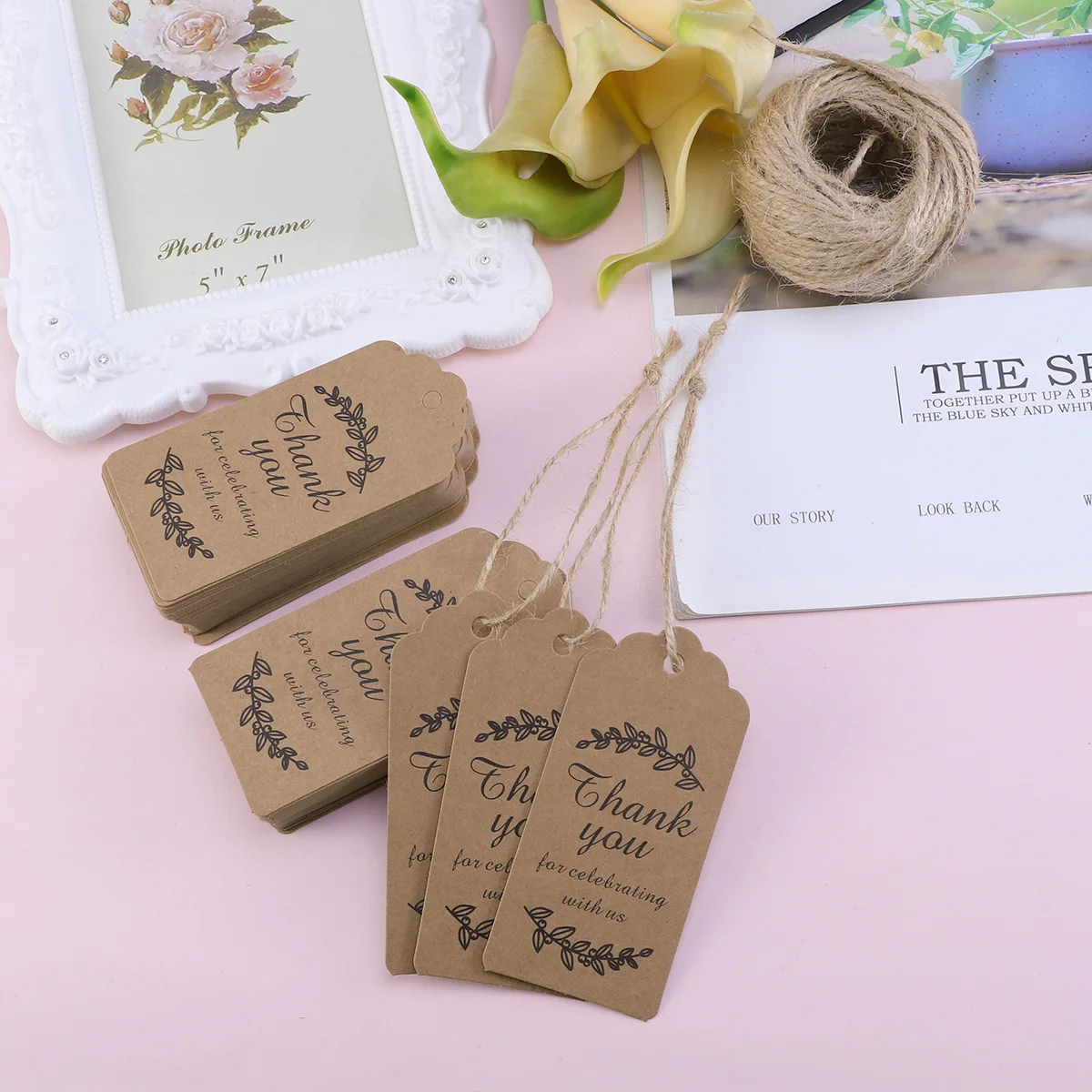 100Pcs Beautiful Printing Hangtag Kraft Paper Gift Tags For Weddings Anniversaries Events