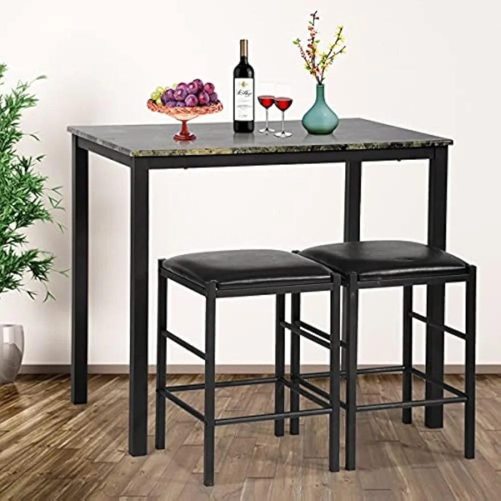 

Dining Table for 2, 3 Piece Counter Height Kitchen Table with 2 Chairs, Faux Marble Tabletop Modern Dining Room Table Set Home F