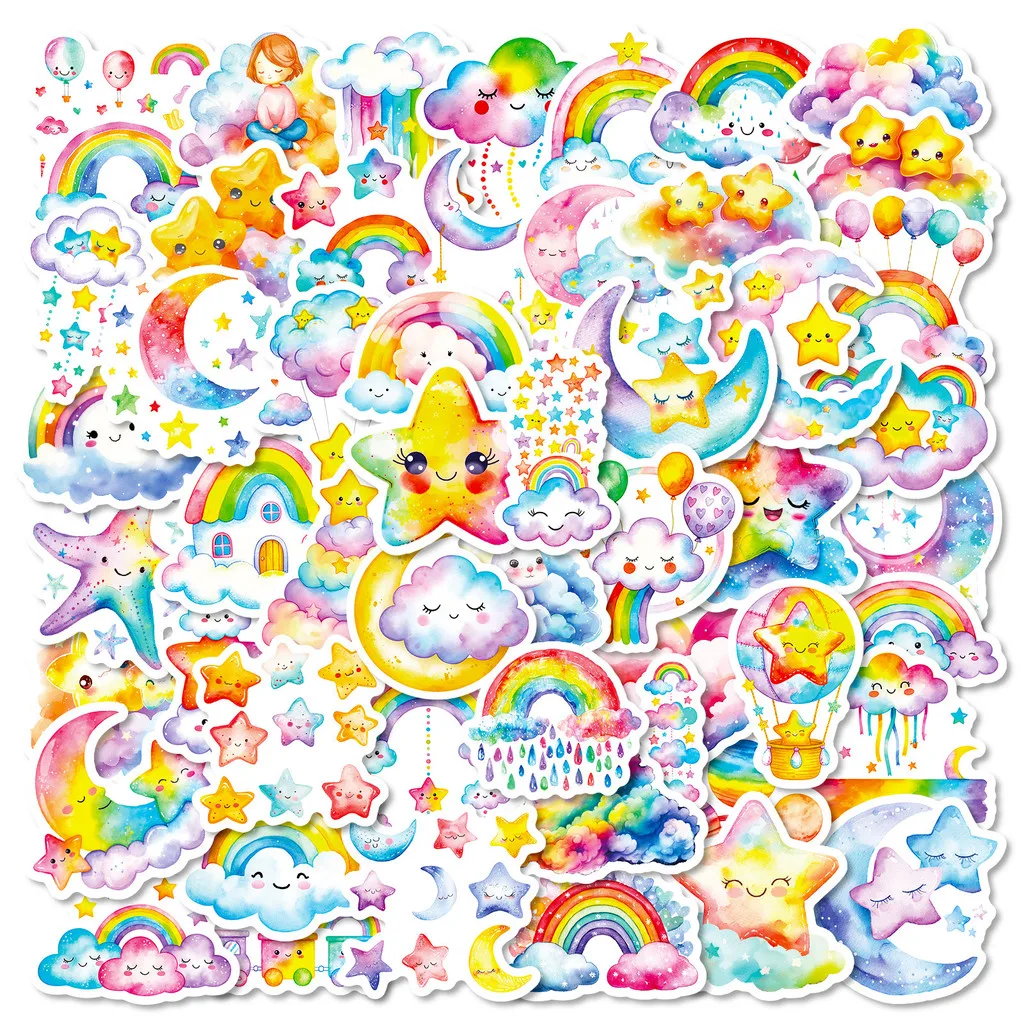 56Pcs Cartoon Rainbow Star Doodle Stickers, Colorful Girly Aesthetic Decals for Journal & Diary DIY Decor Anime Worlds Store