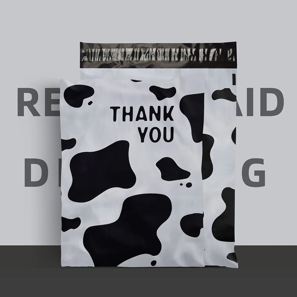 

25.5x33cm Shipping Mailing Bags Cow Printed Plastic Courier Envelope THANK YOU Express Packing Bag Clothes Poly Mailers 100Pcs