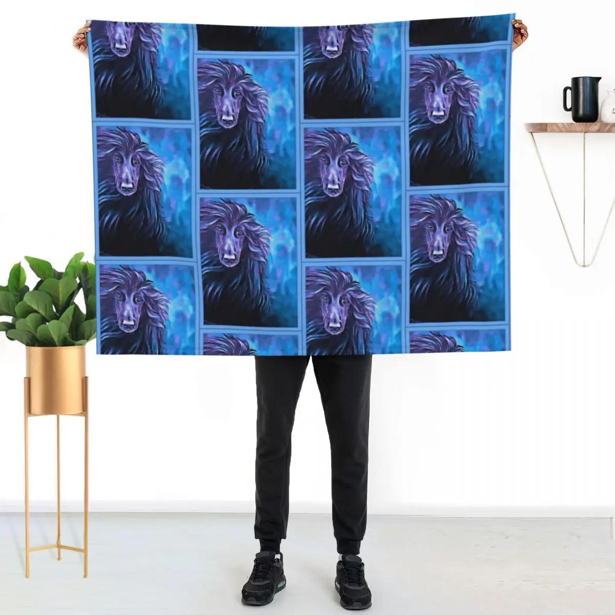 Ice Blue/black Afghan Hound Head. Throw Blanket valentine gift ideas for winter Decorative Beds Thermal Stuffeds Blankets