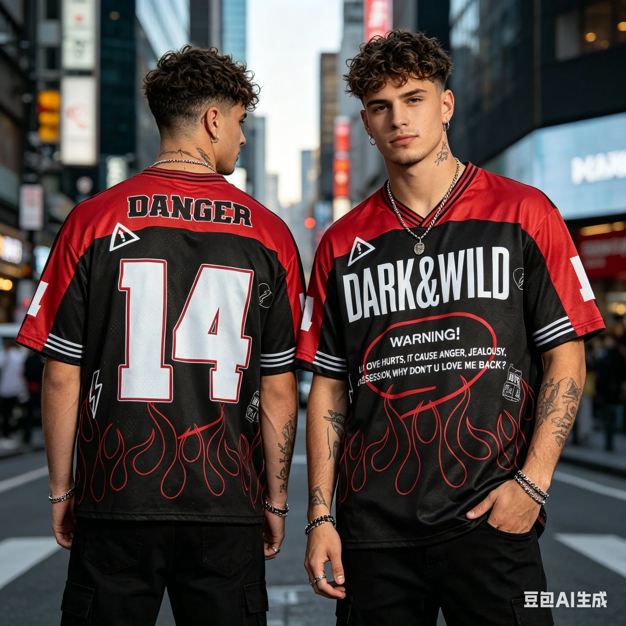 2026 Neues Herren-Fußballtrikot im Dark & Wild-Stil, Schwarz-Rot mit Danger-Print, Streetwear V-Ausschnitt T-Shirts, Sommer-Oberteile