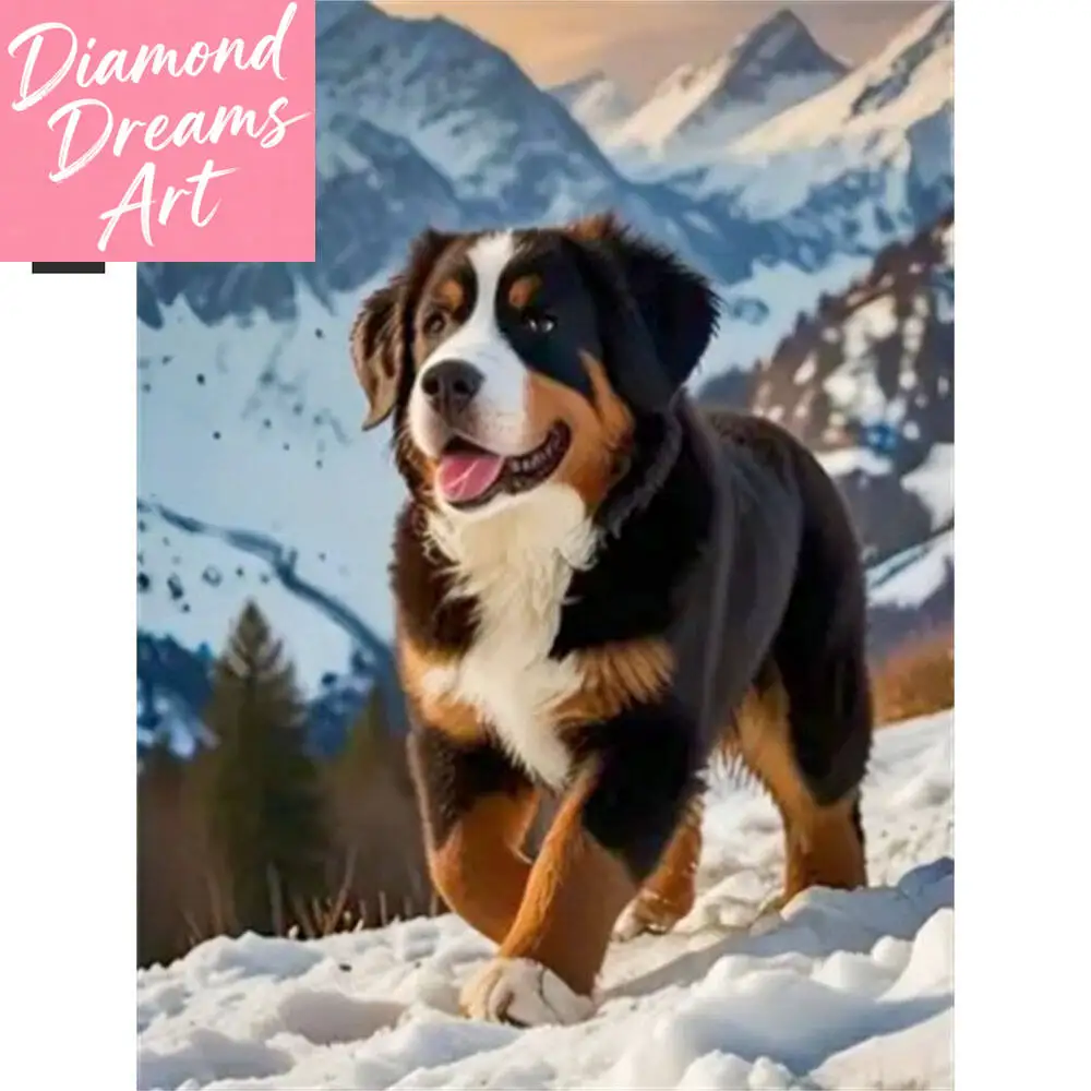 Rahmenloses, Diamant-Mosaik Hunde-Motiv Vollquadratische und Runde Diamantmalerei Schneelandschaft Neue Kollektion 2025 Wohndekoration