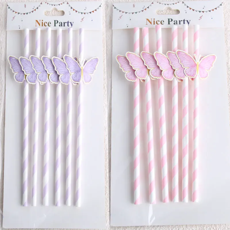 6-24pcs Birthday Straw Butterfly Disposable Wedding Birthday Party Kids Baby Shower Girls Birthday Party Suppiles Decorations