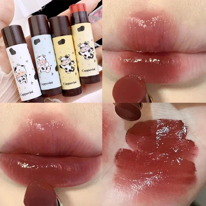 Bálsamo labial colorido de longa duração, batom de chá preto rosa clara, primer maquiagem nua, geléia de vaca fofa, brilho labial colorido, cuidado labial