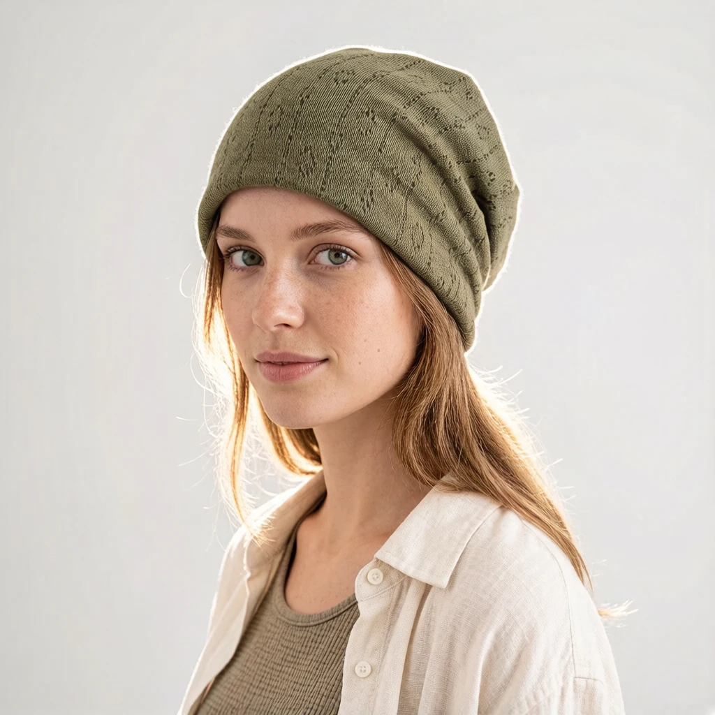 Damen Strick-Diamantmuster Slouchy Beanie Atmungsaktive Frühling-Sommer-Mütze Leichte Casual Outdoor-Beanies Weiche Schlafmütze