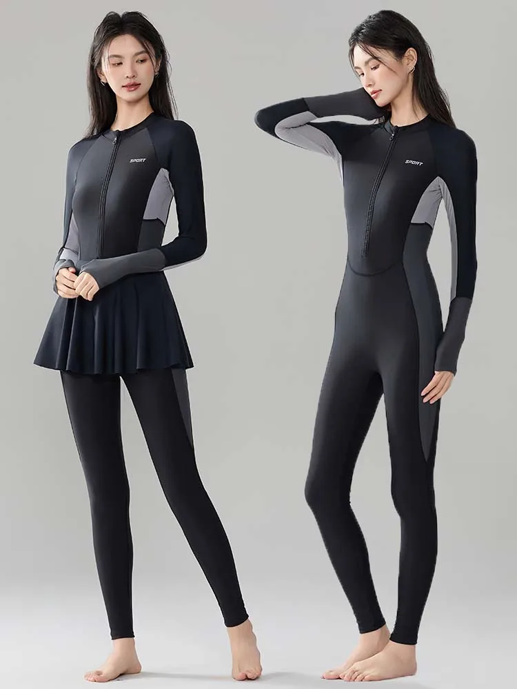 Women's Full Coverage Sunscreen Wetsuit Long Sleeve Long Pants Monokini Snorkeling Swimsuit Durable Nylon Fabric Dive Suit